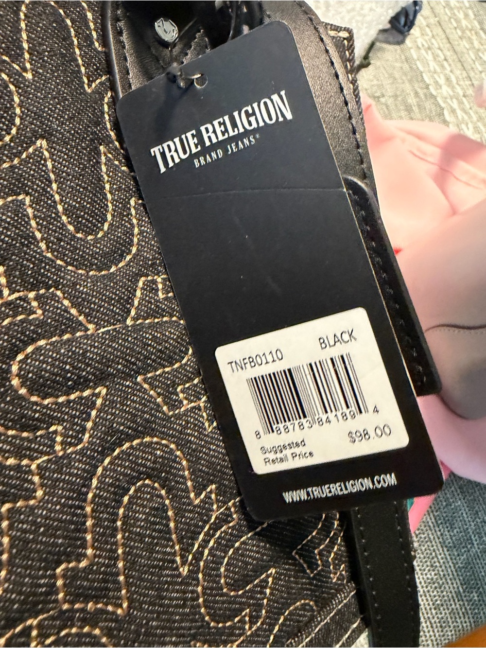 True Religion Black denim Tote with Contrast Stitch Pattern - Picture 5 of 12